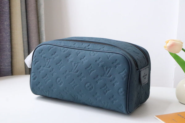 LV Dopp Kit Toiletry Bag Blue-Gray Taurillon Monogram Leather 217069