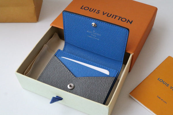 LV M11583 Business Card Holder Gray Blue Cowhile 224135