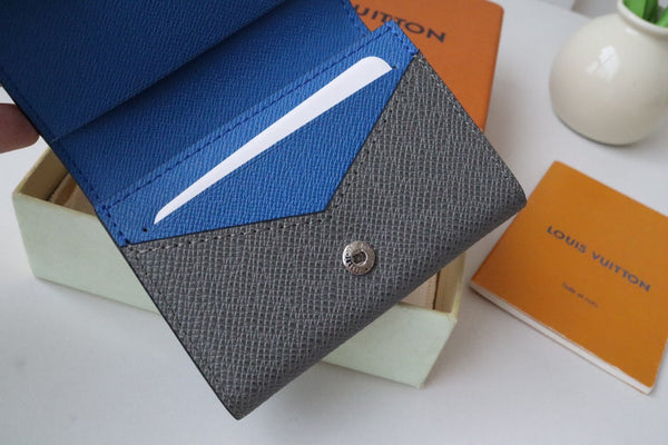 LV M11583 Business Card Holder Gray Blue Cowhile 224135