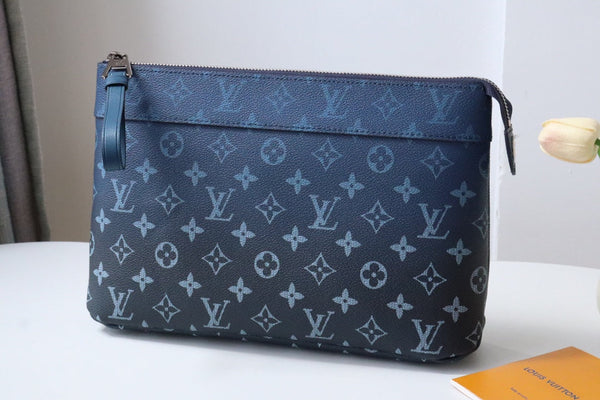 LV Pochette Voyage Souple Khaki Blue Monogram Canvas 224142