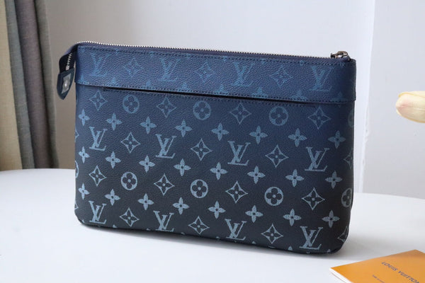 LV Pochette Voyage Souple Khaki Blue Monogram Canvas 224142