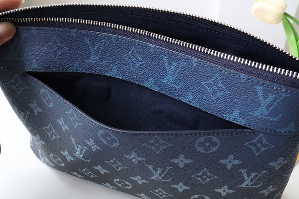 LV Pochette Voyage Souple Khaki Blue Monogram Canvas 224142