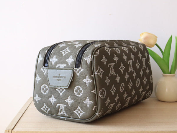 LV Dopp Kit Toiletry Bag Anthracite Grey Monogram Cowhide 224279