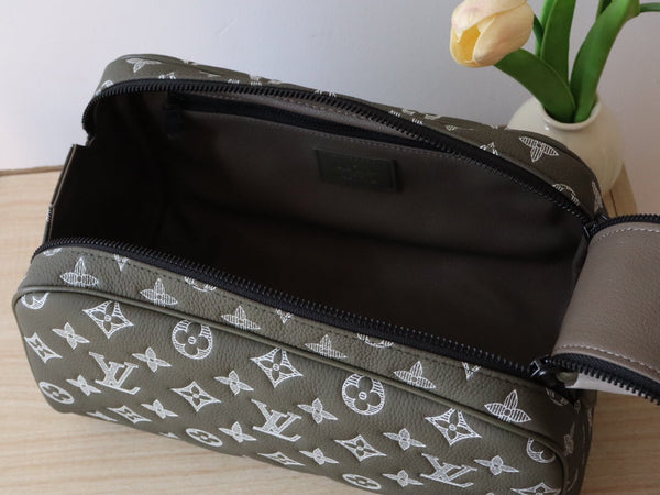 LV Dopp Kit Toiletry Bag Anthracite Grey Monogram Cowhide 224279