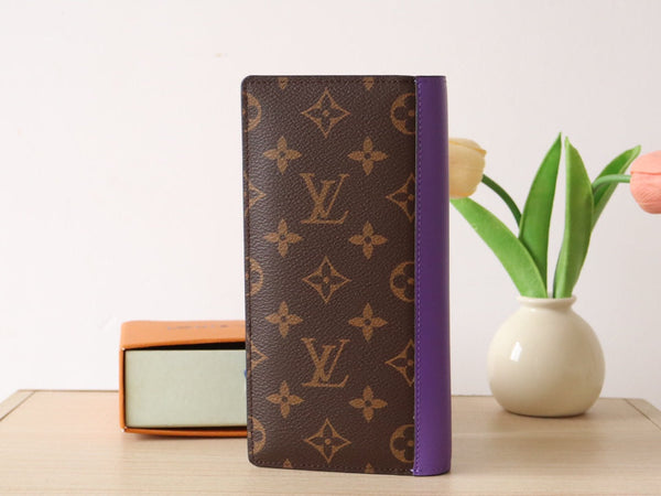 LV M81538 Brazza Wallet Purple Monogram Canvas & Calfskin 224095