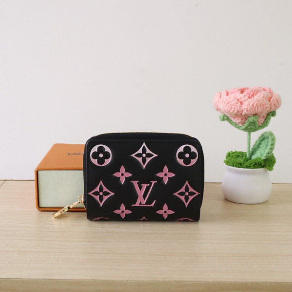LV x TM Lou Wallet 11.5cm Black Pink Monogram Embossed Lambskin GHW