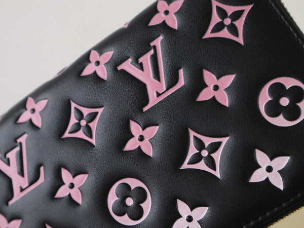 LV × TM Zippy Wallet 19.5cm Black Pink Monogram Embossed Lambskin GHW
