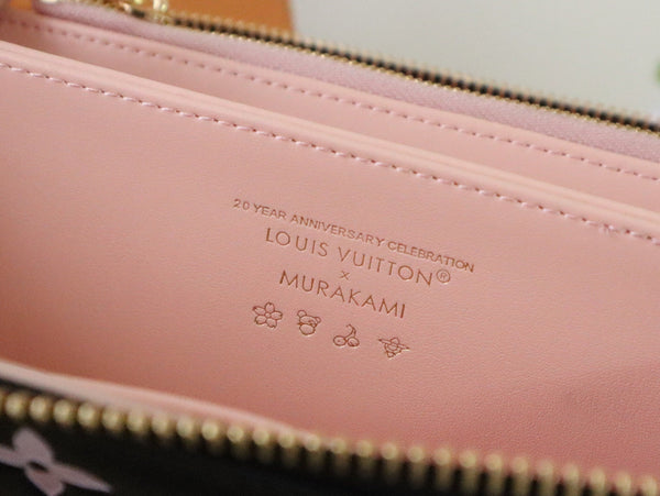 LV × TM Zippy Wallet 19.5cm Black Pink Monogram Embossed Lambskin GHW