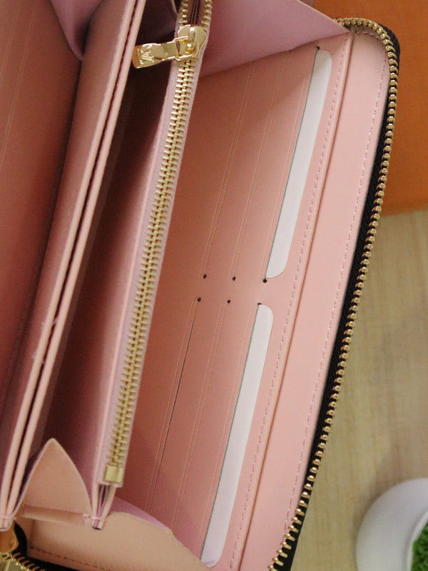 LV × TM Zippy Wallet 19.5cm Black Pink Monogram Embossed Lambskin GHW