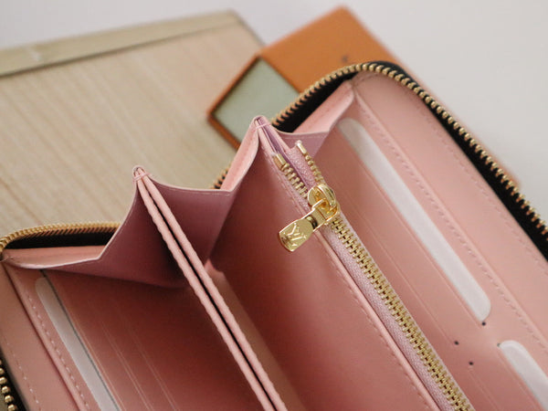 LV × TM Zippy Wallet 19.5cm Black Pink Monogram Embossed Lambskin GHW