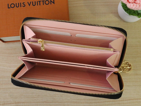 LV × TM Zippy Wallet 19.5cm Black Pink Monogram Embossed Lambskin GHW