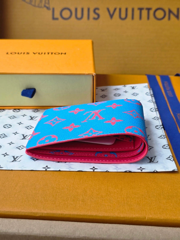 LV M14694 Multiple Wallet Blue Red Monogram Glow Canvas & Cowhide