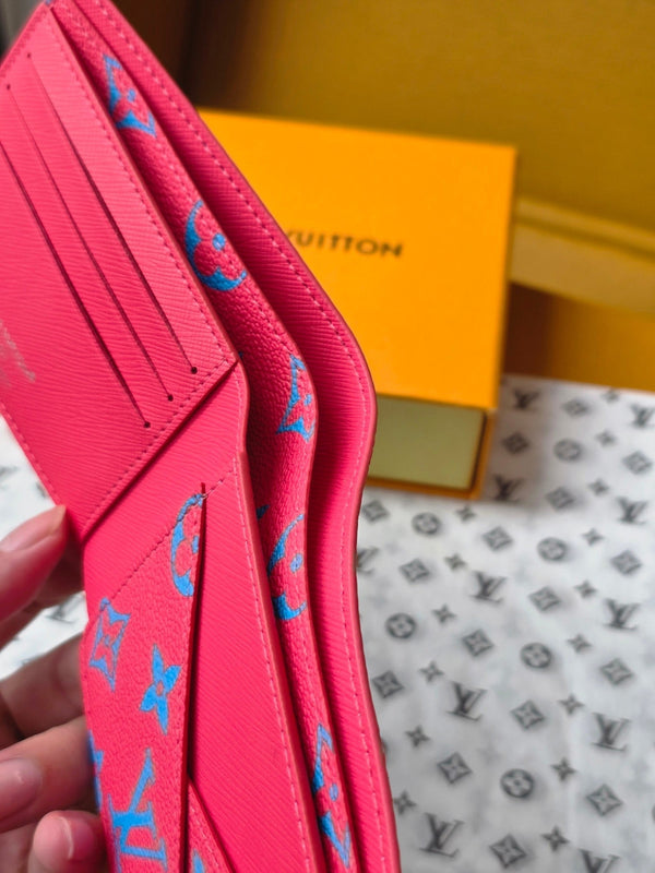 LV M14694 Multiple Wallet Blue Red Monogram Glow Canvas & Cowhide