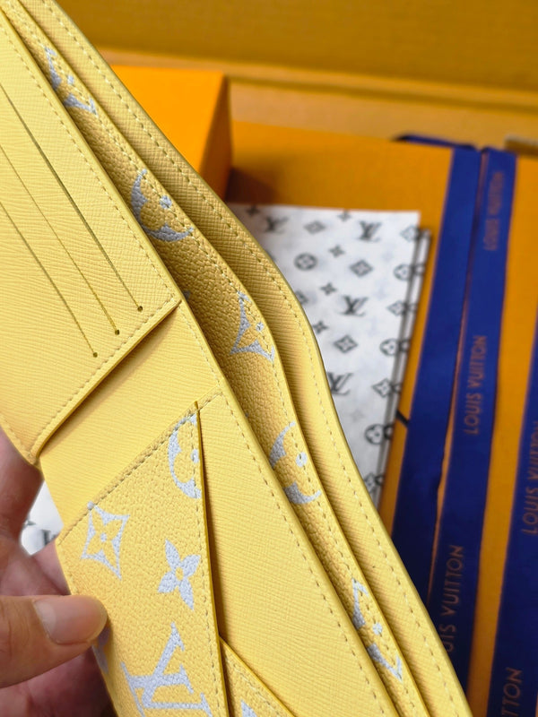 LV M14694 Multiple Wallet Gray Yellow Monogram Glow Canvas & Cowhide