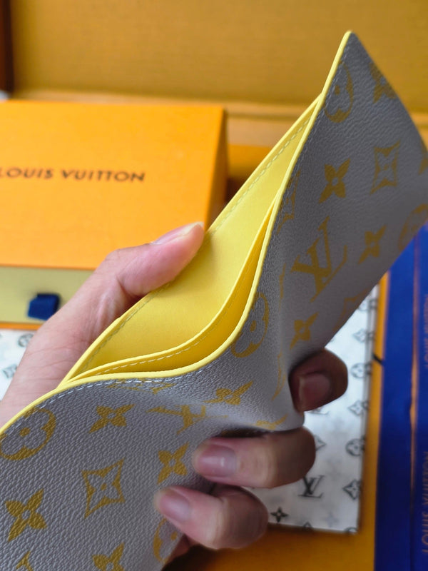 LV M14694 Multiple Wallet Gray Yellow Monogram Glow Canvas & Cowhide