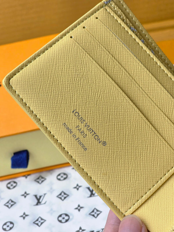 LV M14694 Multiple Wallet Gray Yellow Monogram Glow Canvas & Cowhide