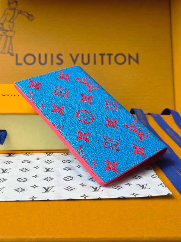 LV M14770 Portapassaporto Monogram Glow Canvas e pelle di mucca blu e rosso