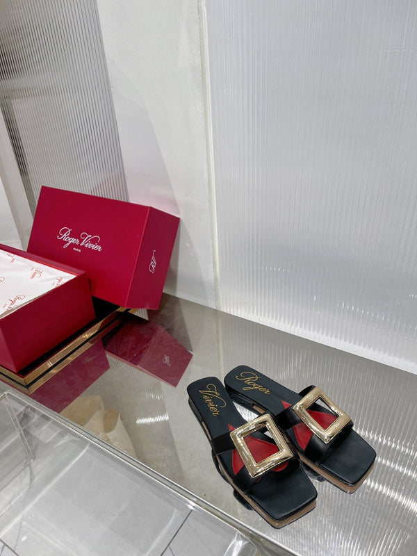 Viv Simple Slides Black Cowhide 295939