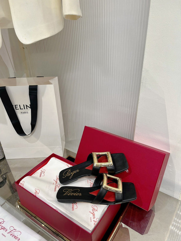 Viv Simple Slides Black Cowhide 295939