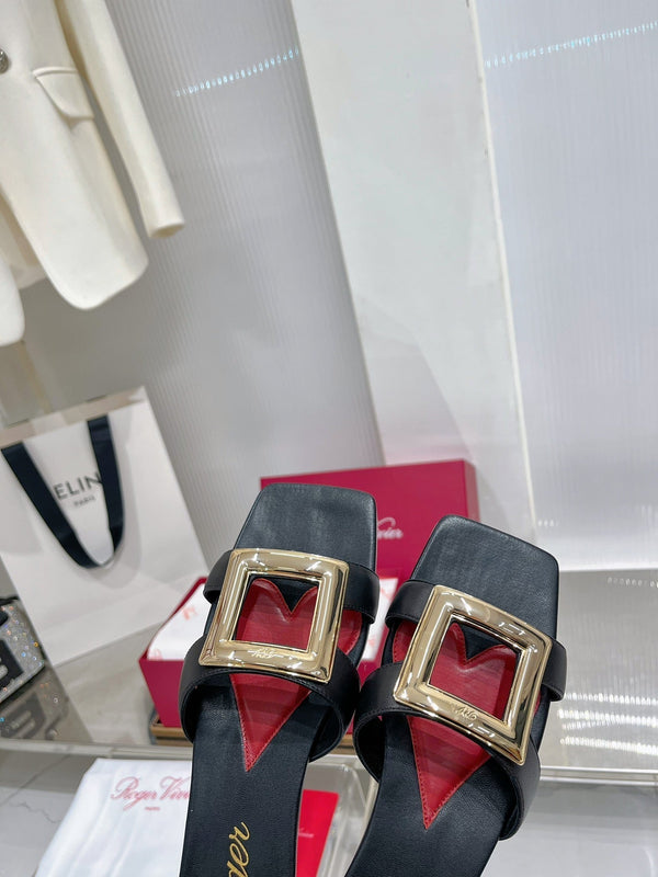 Viv Simple Slides Black Cowhide 295939