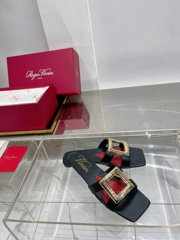 Viv Simple Slides Black Cowhide 295939