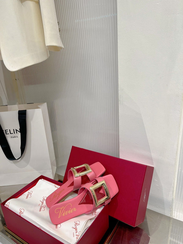 Viv Simple Slides Pink Cowhide 295938