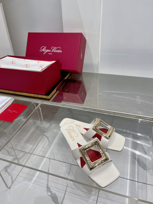 Viv Simple Slides White Cowhide 295937