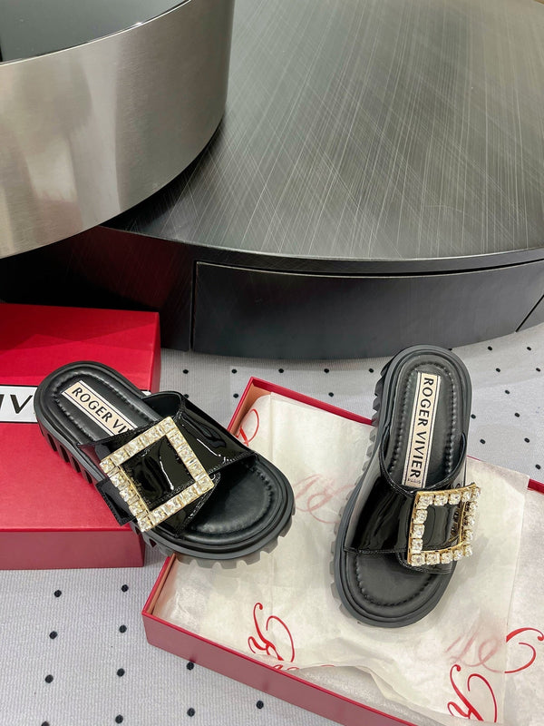 Viv Diamond Mules Black Patent Leather 295957