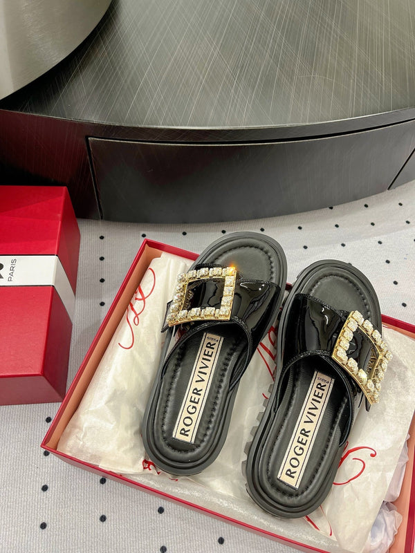 Viv Diamond Mules Black Patent Leather 295957