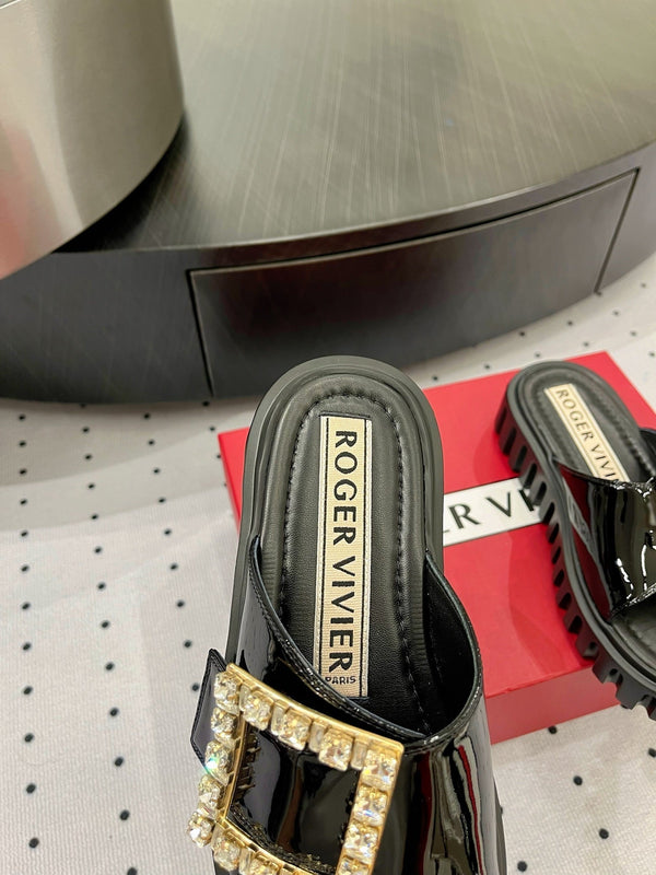 Viv Diamond Mules Black Patent Leather 295957