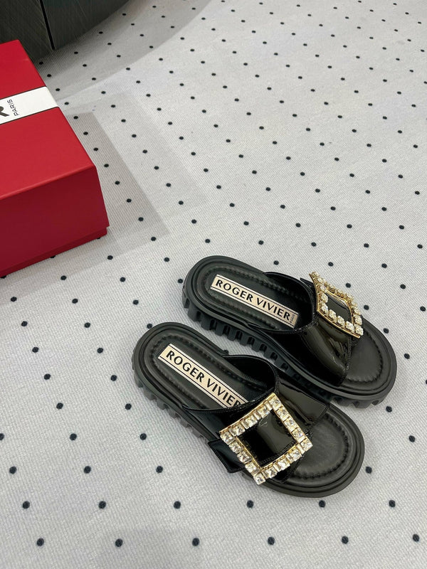 Viv Diamond Mules Black Patent Leather 295957