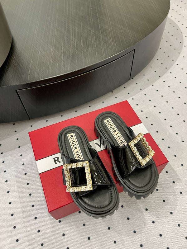 Viv Diamond Mules Black Patent Leather 295957