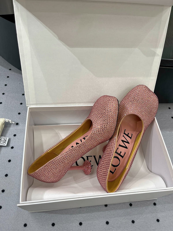 Loew pump 100 in suede and allover rhinestones pink