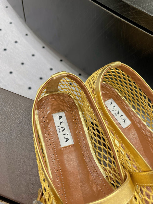 alaia ballet flat fishnet gold metalic lambskin
