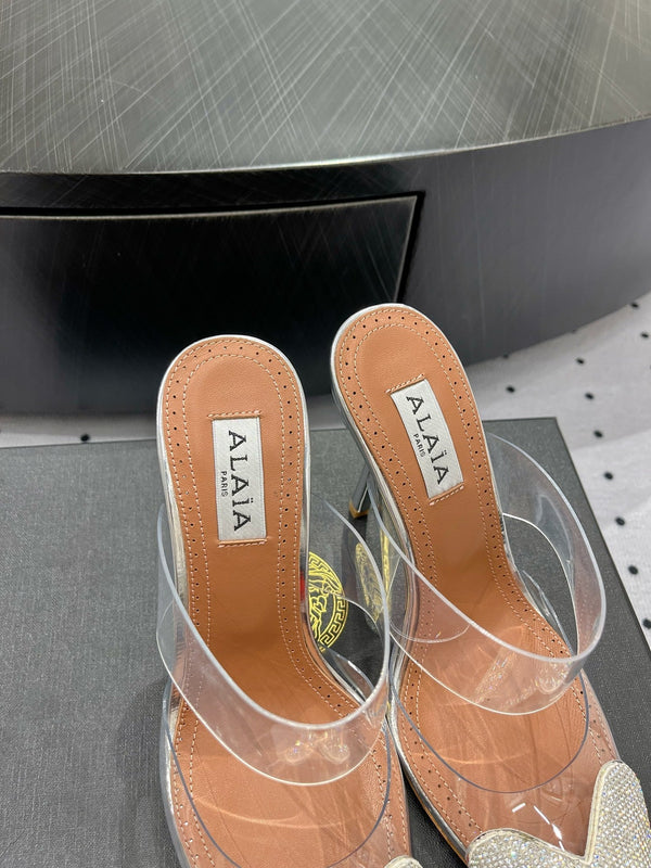 ALAIA Le Coeur Mules White With Rhinestones Lambskin 954821