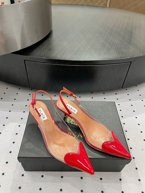 Alaila Le Cœur Slingbacks 60mm In Red Glossy Lambskin 954825