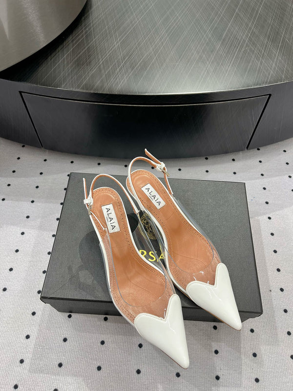 Alaila Le Cœur Slingbacks 60mm In White Glossy Lambskin 954827