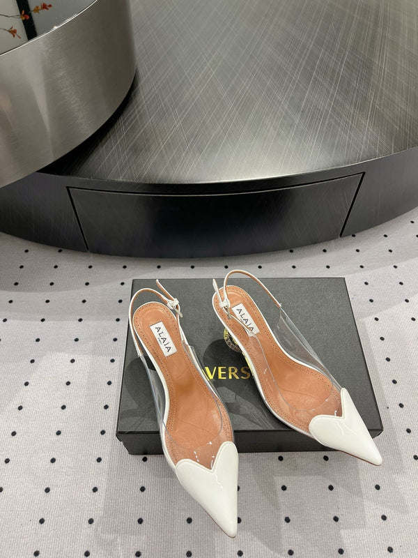 Alaila Le Cœur Slingbacks 60mm In White Glossy Lambskin 954827