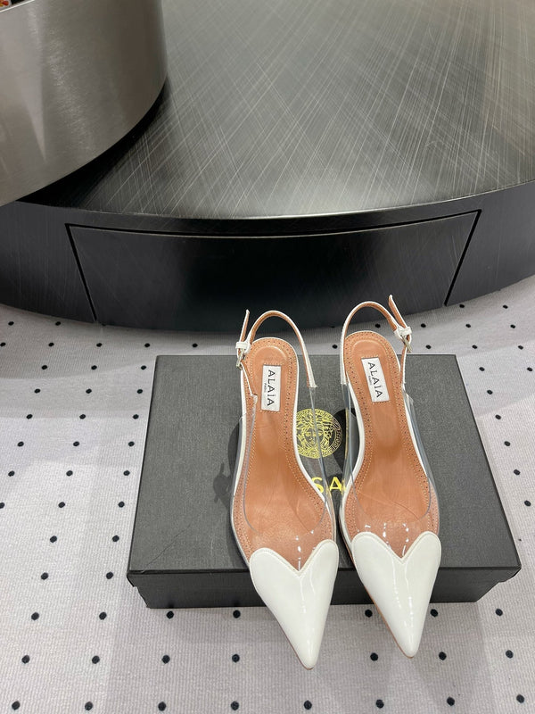 Alaila Le Cœur Slingbacks 60mm In White Glossy Lambskin 954827