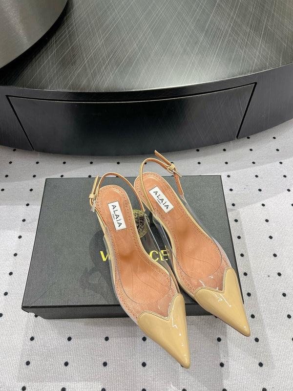 Alaila Le Cœur Slingbacks 60mm In Beige Glossy Lambskin 954829