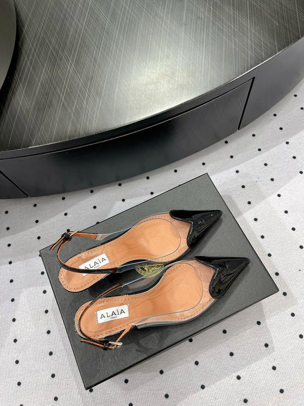 Alaila Le Cœur Slingbacks 60mm In Black Glossy Lambskin 954833
