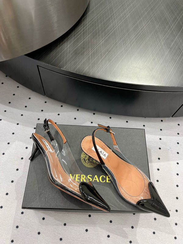 Alaila Le Cœur Slingbacks 60mm In Black Glossy Lambskin 954833