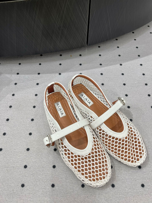 alaia ballet flat fishnet white lambskin