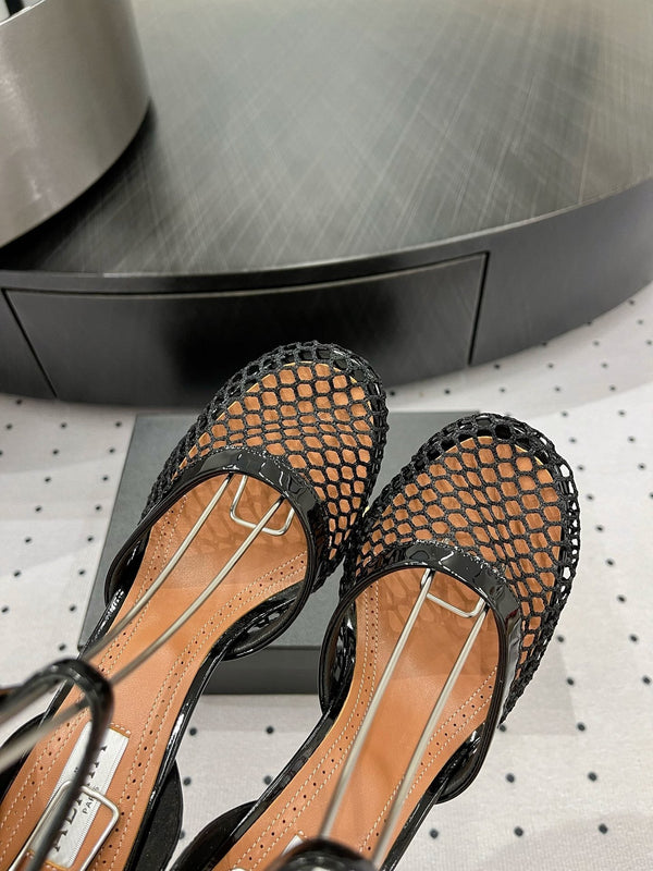 Alaila High Fishnet Pumps 90mm In Black Mesh Fabric 954848