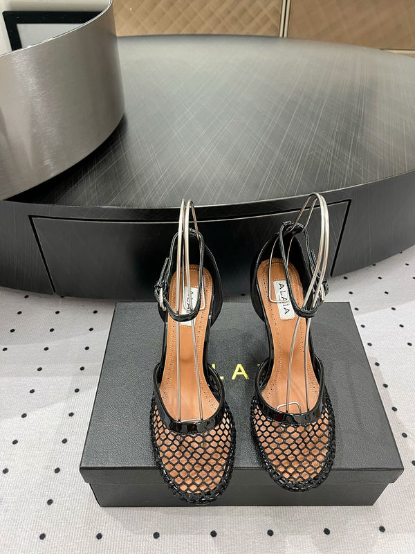 Alaila High Fishnet Pumps 90mm In Black Mesh Fabric 954848