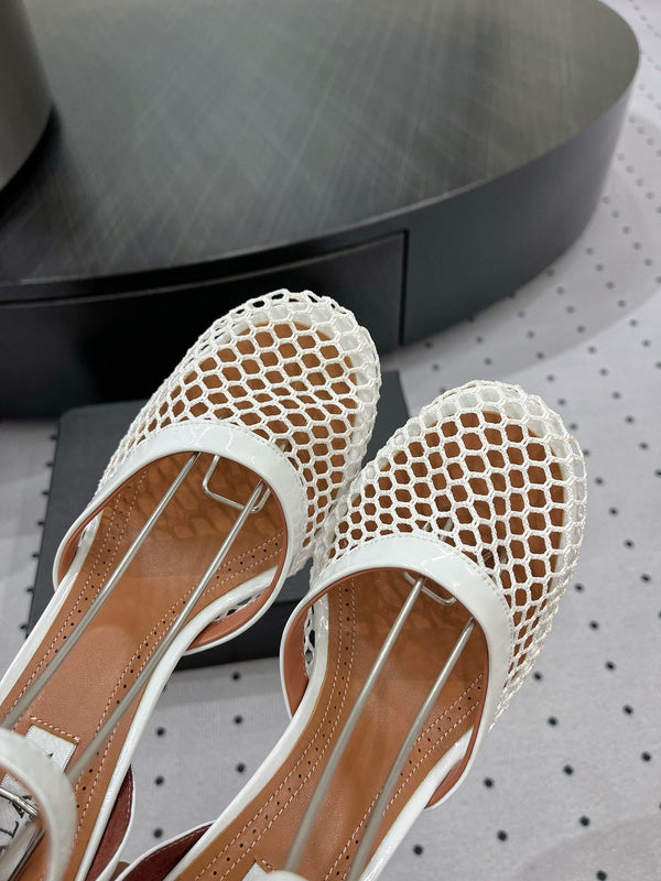 Alaila High Fishnet Pumps 90mm In White Mesh Fabric 954850