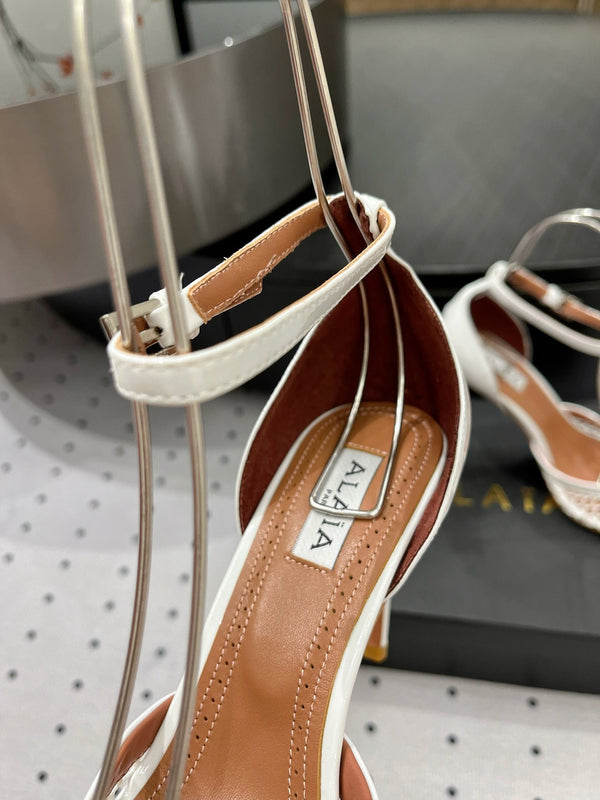 Alaila High Fishnet Pumps 90mm In White Mesh Fabric 954850