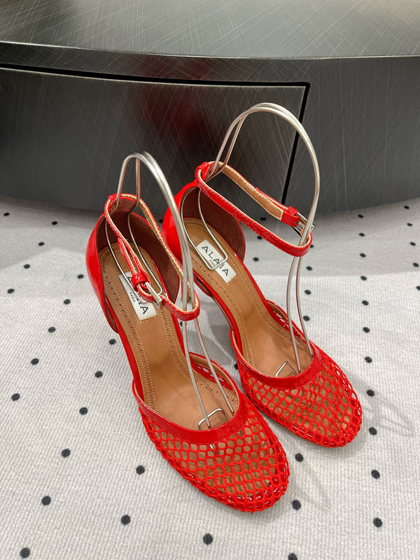 Alaila High Fishnet Pumps 90mm In Red Mesh Fabric 954854