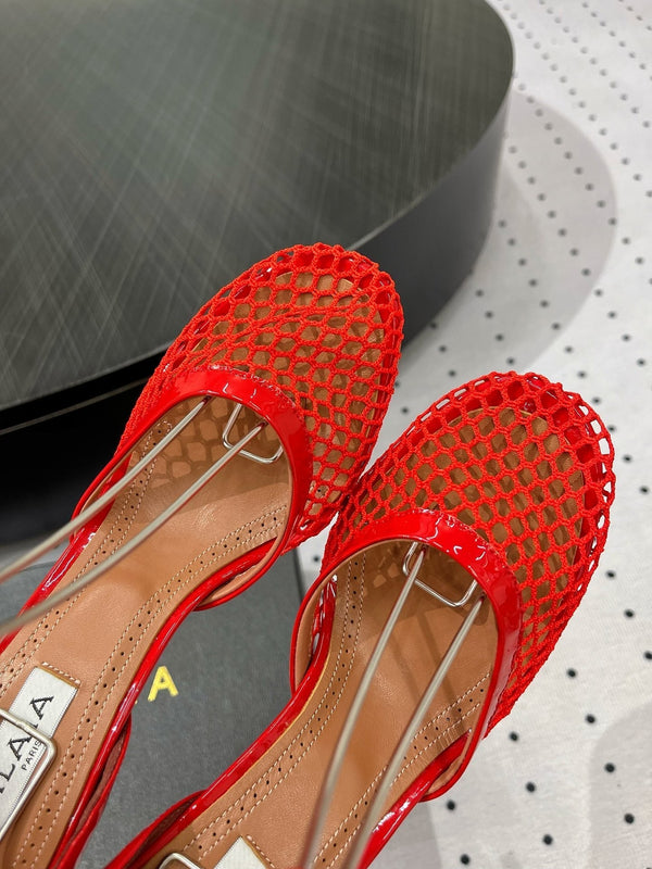 Alaila High Fishnet Pumps 90mm In Red Mesh Fabric 954854