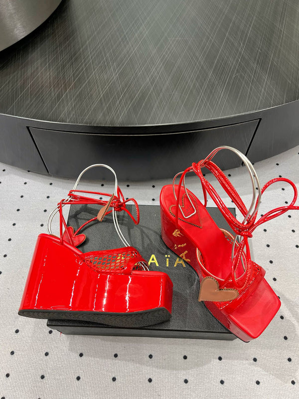 Alaila High Sandal 115mm In Red Mesh Fabric 954858